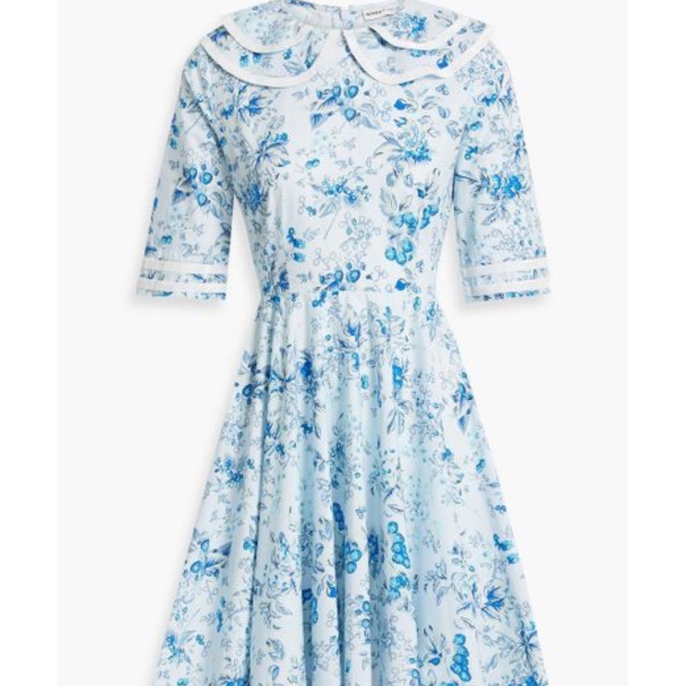 NWT Women's Blue Kent Floral-print Cotton-poplin Mini Dress